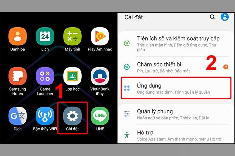 vào phần “Cài đặt” trên màn hình > mục “Ứng dụng”
