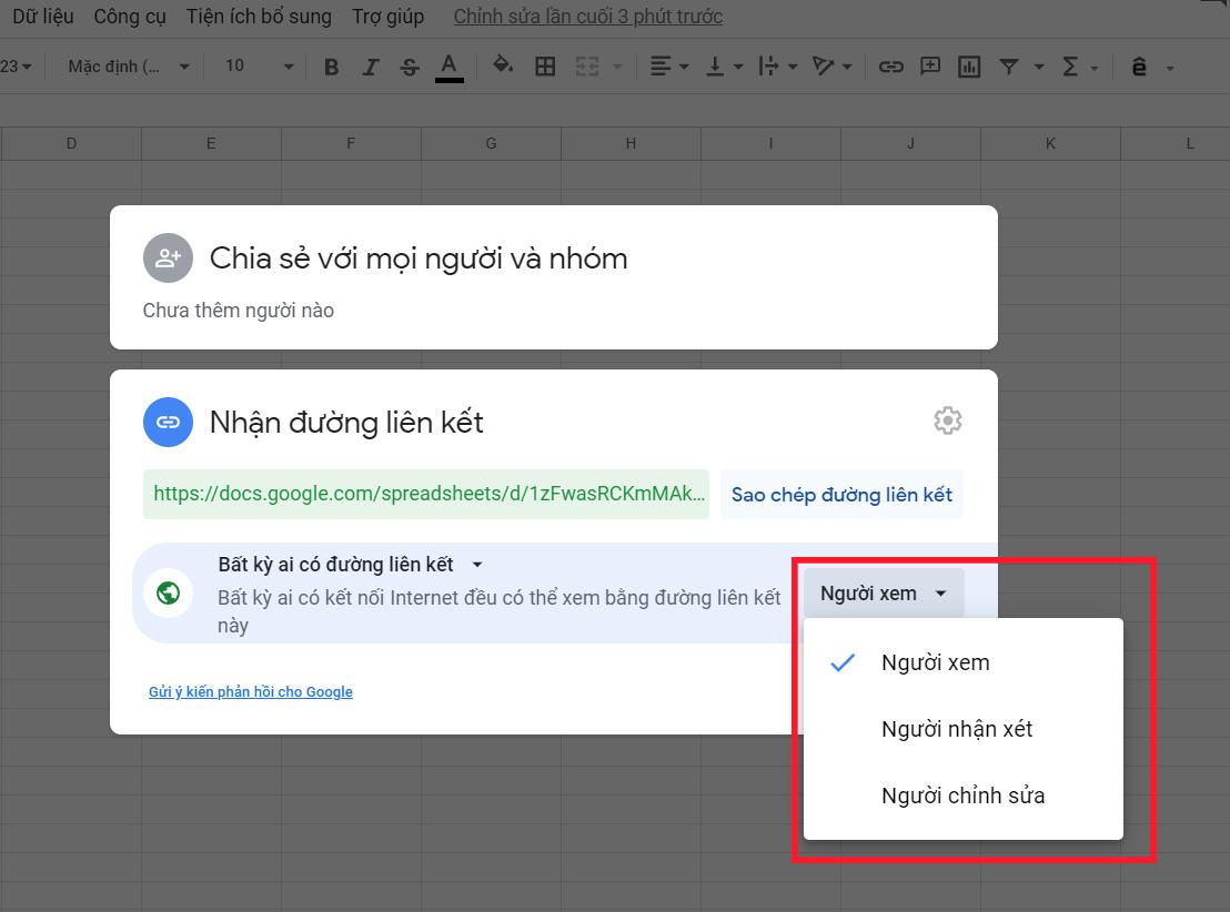 Chọn quyền của từng người tham gia
