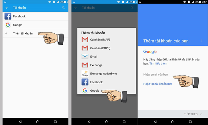 Vào mục Cài đặt trên điện thoại Android, chọn Thêm tài khoản