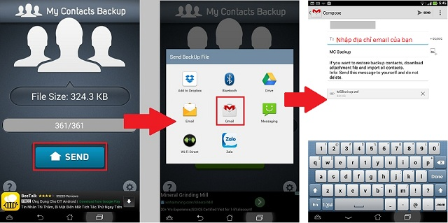  Gửi file liên hệ qua điện thoại Android bằng email.