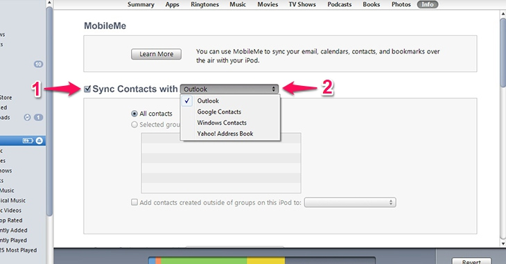 Nhấp vào ô Đồng bộ hóa liên lạc (Sync Contacts With)