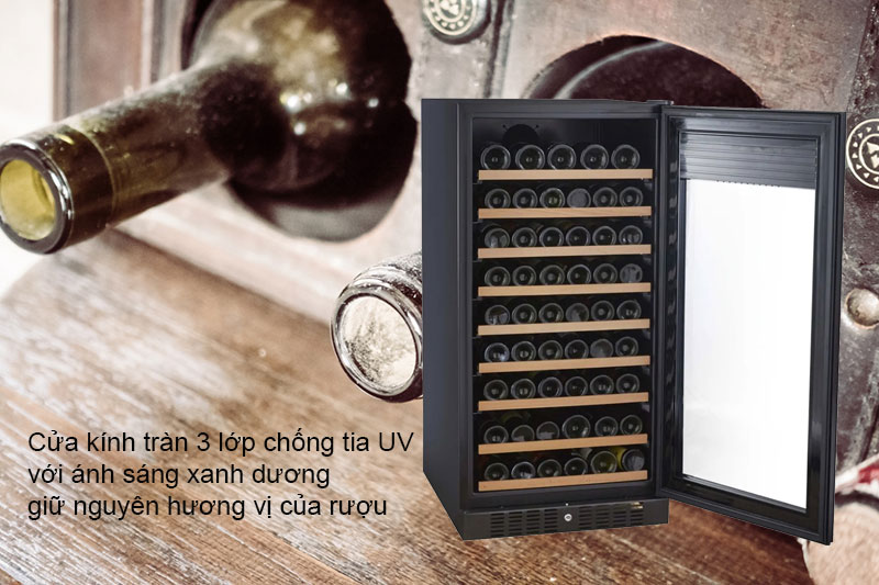 Cửa kính tràn 3 lớp chống tia UV với ánh sáng xanh dương giữ nguyên hương vị của rượu