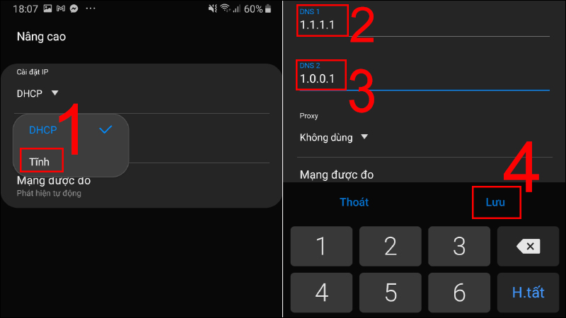 Các bước điều chỉnh mục DNS và lưu
