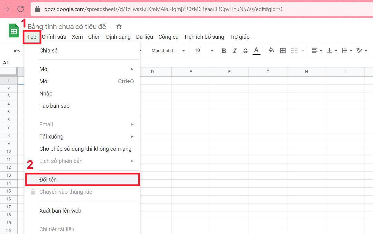 Đổi tên file Google Sheet