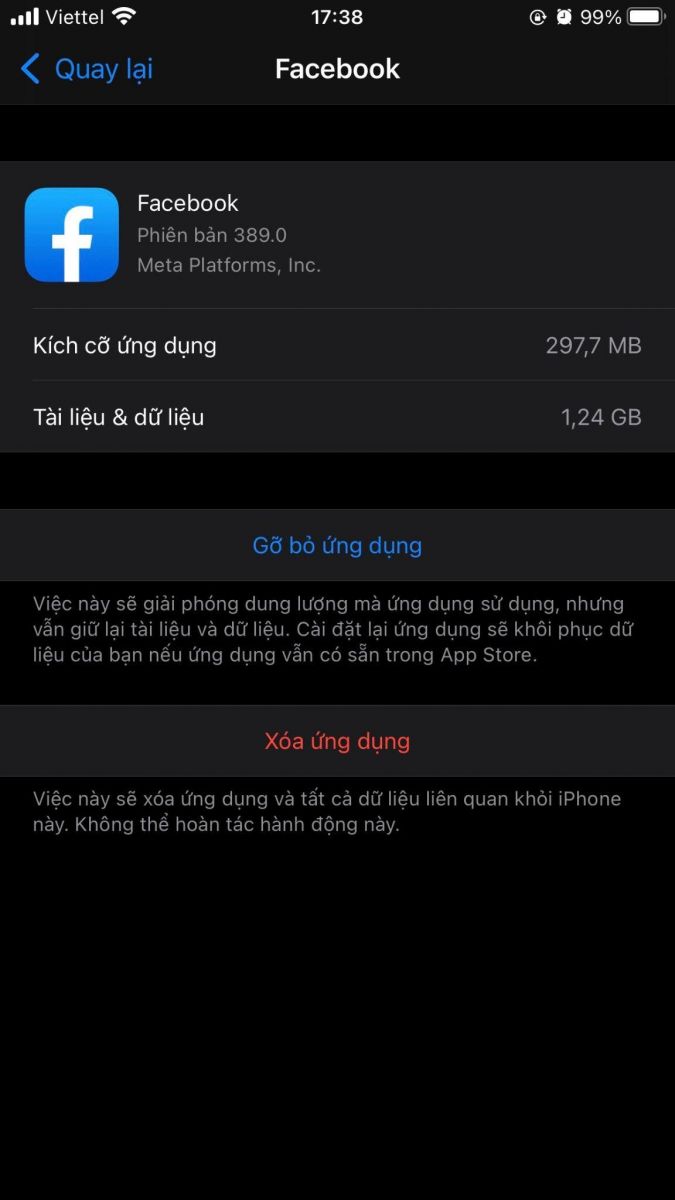 xóa bộ nhớ đệm trên ứng dụng Facebook