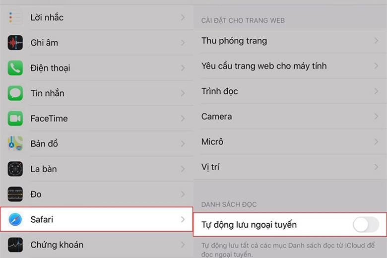 Tắt tính năng lưu trữ danh sách đọc ngoại tuyến Safari