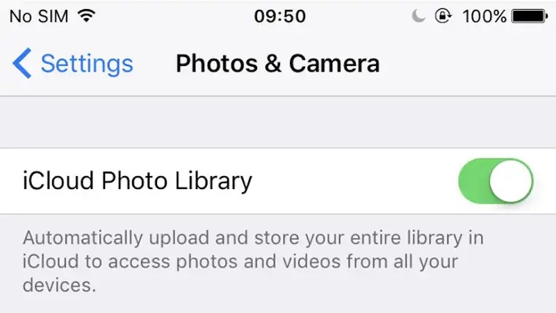 Bật tính năng iCloud Photo Library