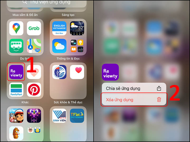 Các bước gỡ ứng dụng trên iPhone qua Thư viện ứng dụng