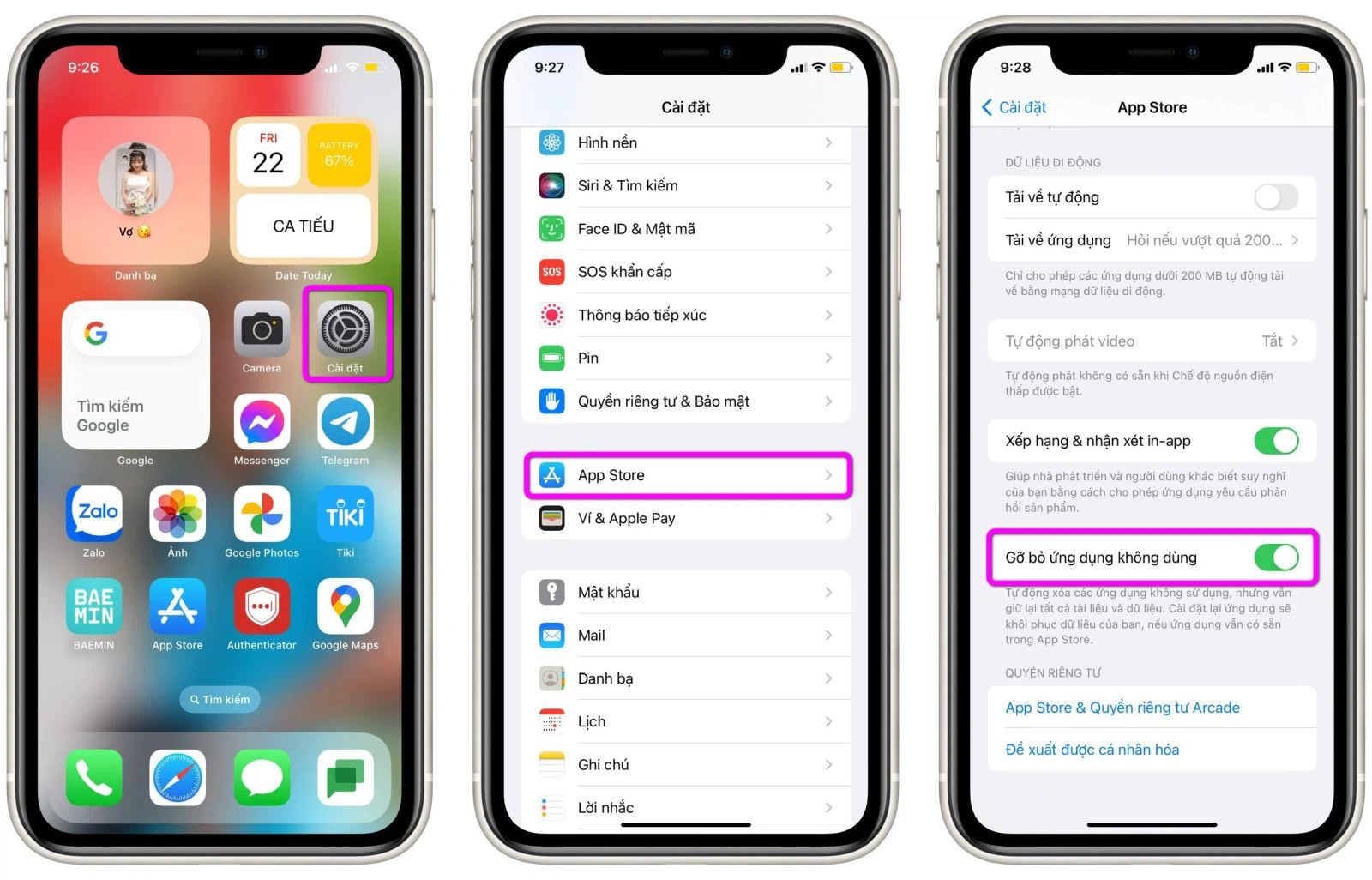 Các bước gỡ ứng dụng trên iPhone bằng Offload Unused Apps