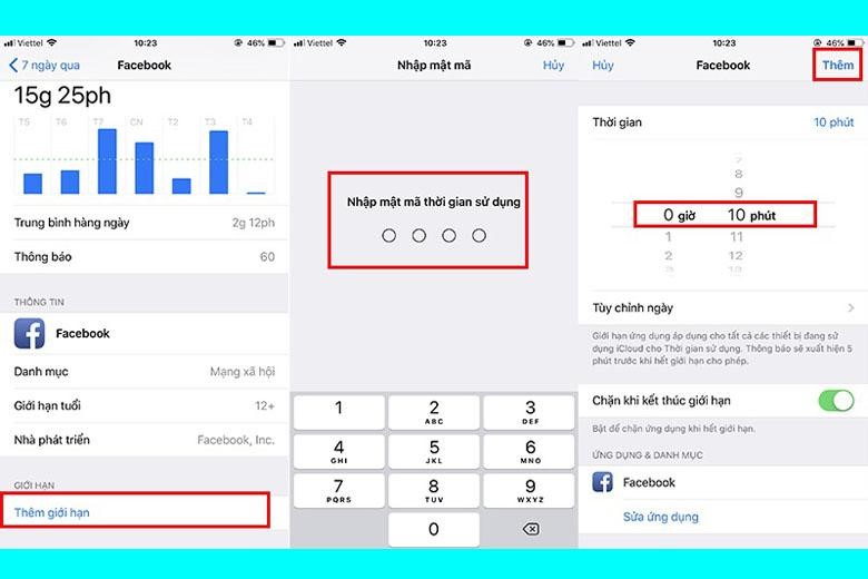 Vào mục Thêm giới hẹn → Nhập Mật mã thời gian sử dụng