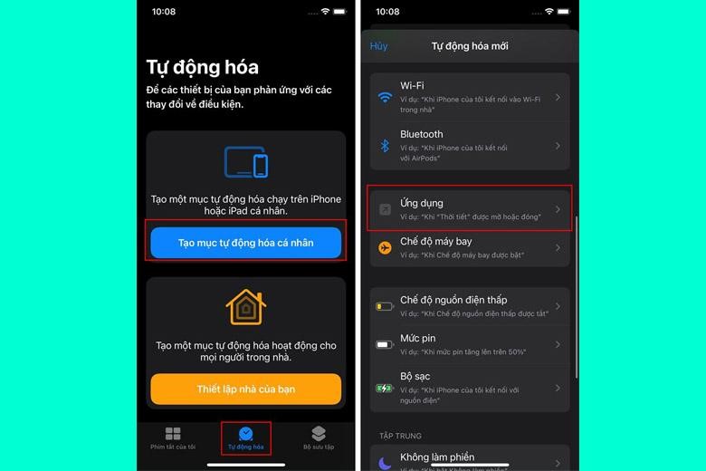 Tạo mục tự động hóa cá nhân → Ứng dụng