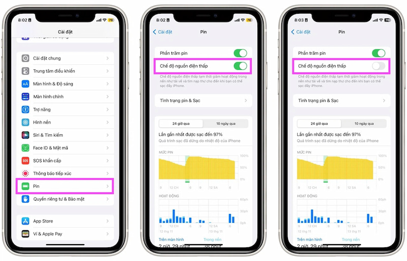 Cách tắt chế độ pin iPhone màu vàng