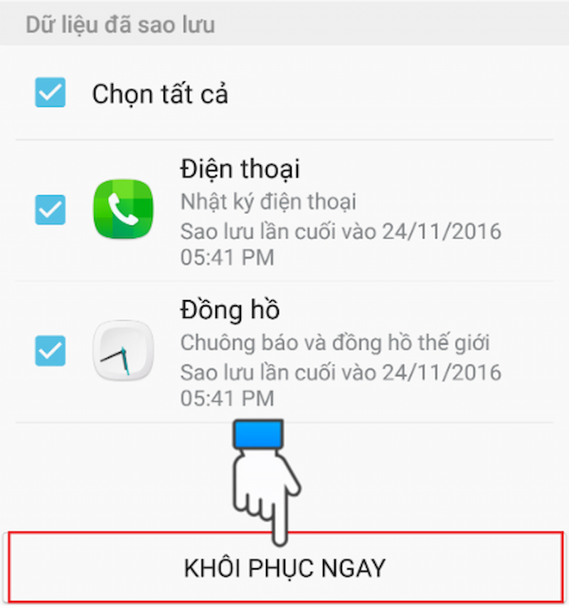 Khôi phục dữ liệu bằng tài khoản Samsung Cloud