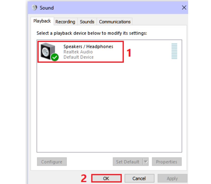 Kích hoạt chế độ Playback Devices trên laptop