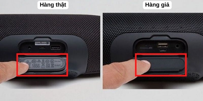 Loa JBL thật có phần thông tin dưới nắp
