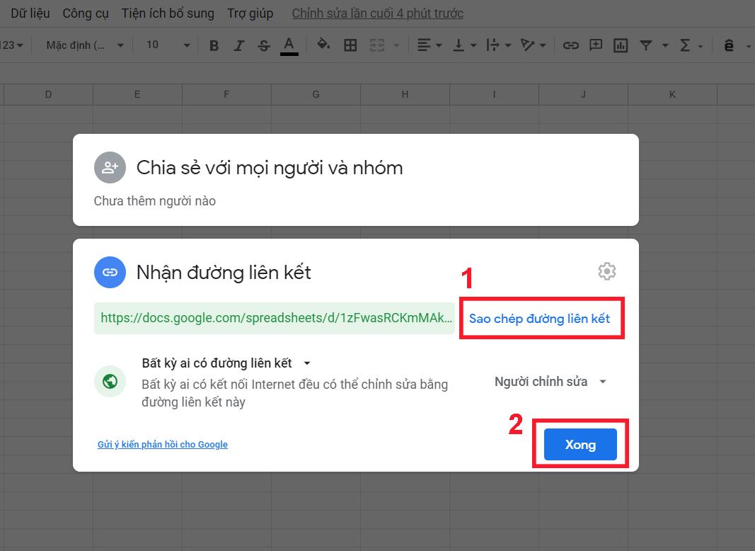 Sao chép đường liên kết của Google Sheet