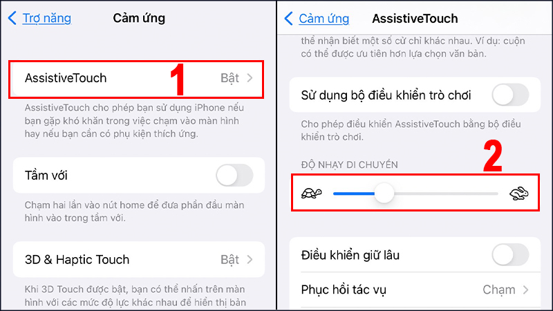Các bước tùy chỉnh độ nhạy khi di chuyển phím Home ảo