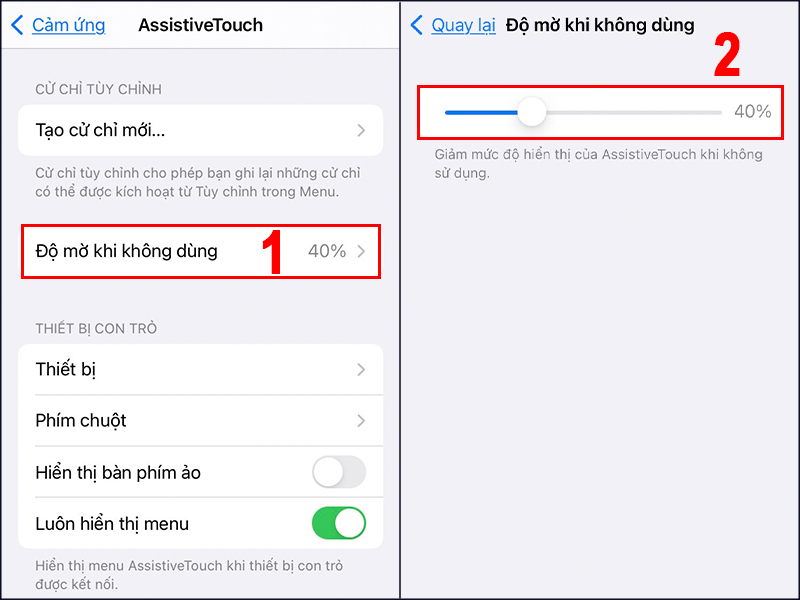 Tùy chỉnh độ mờ/đậm của phím Home ảo