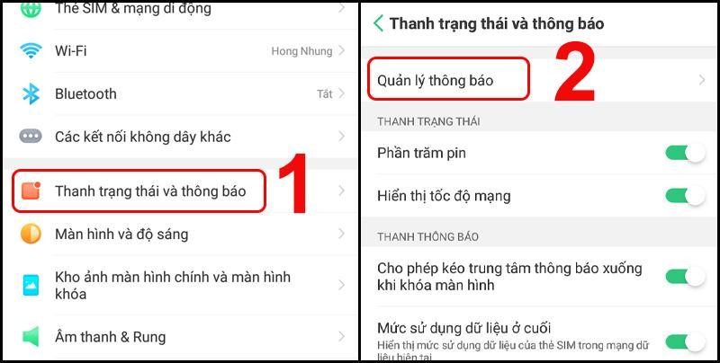  Nhấn vào Thanh trạng thái và Thông báo