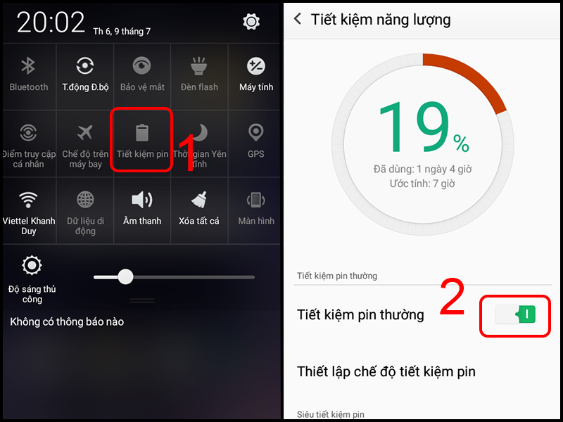 Thiết lập chế độ tiết kiệm pin
