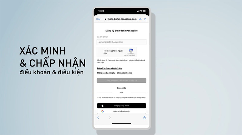 Xác nhận và chấp nhận điều khoản & điều kiện của Panasonic.